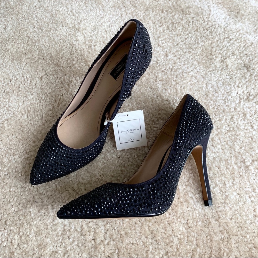 Zara black rhinestone heels